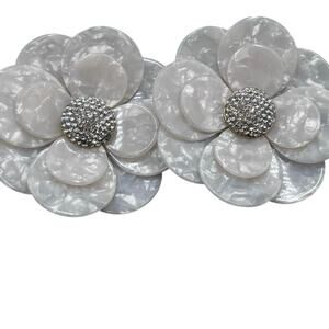 Lele Sadoughi Zinnia White Iridescent Mother of Pearl Large Petal Floral Earring